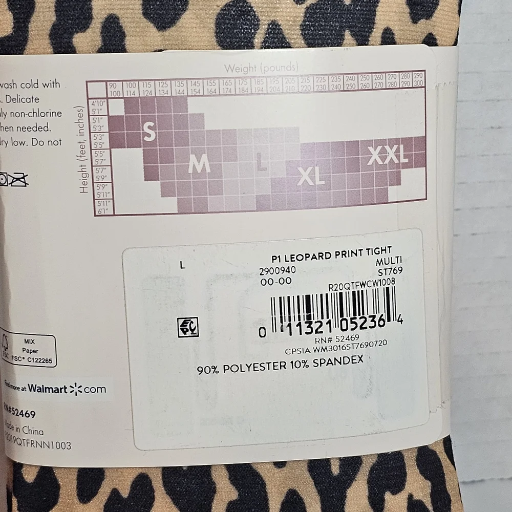2 Pair Secret Treasures Leopard Tights & Pink RIB Stripe Tights Size L